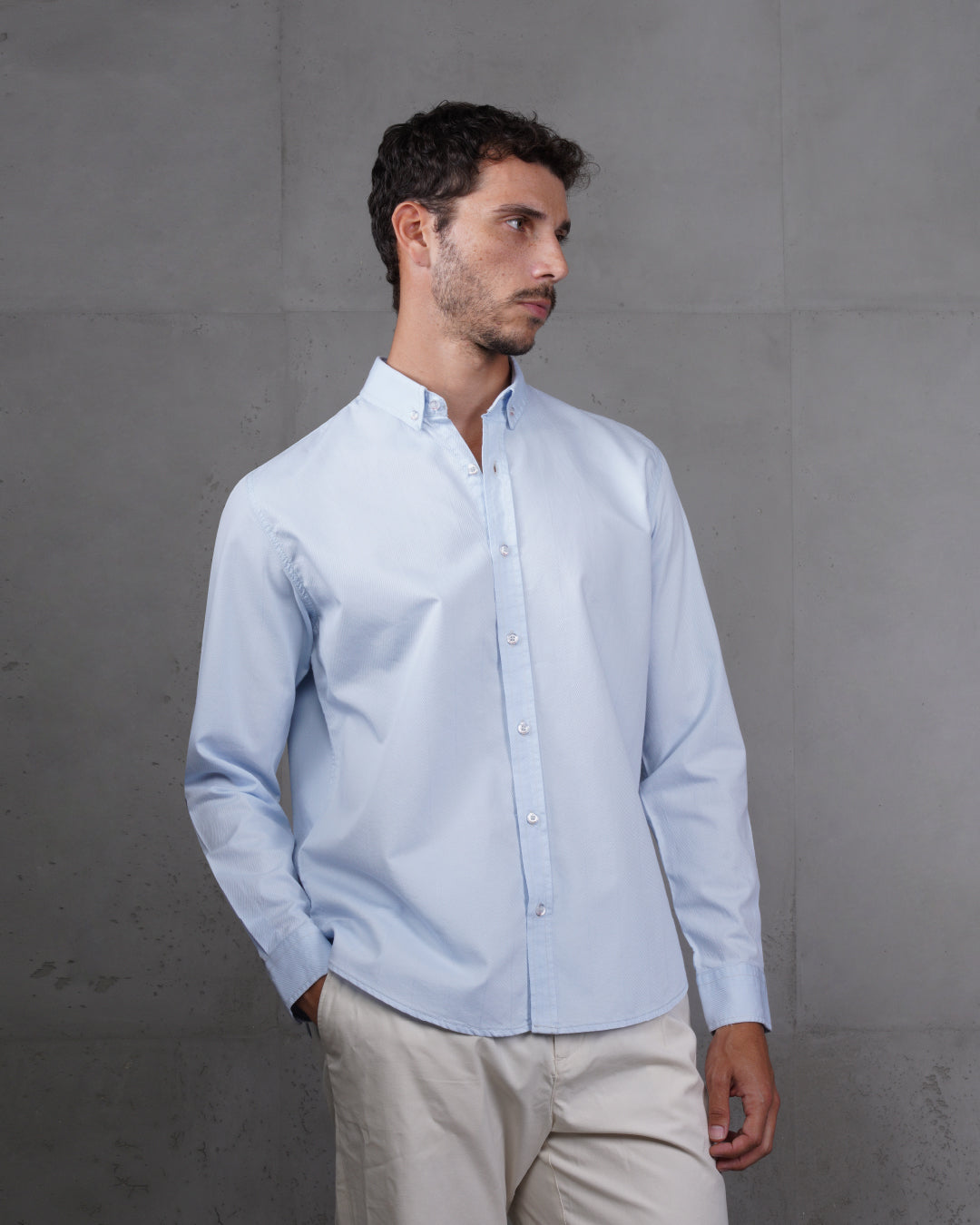 Baby Blue Cotton Subtle Vertical Striped Shirt