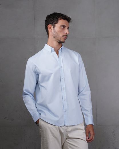 Baby Blue Cotton Subtle Vertical Striped Shirt
