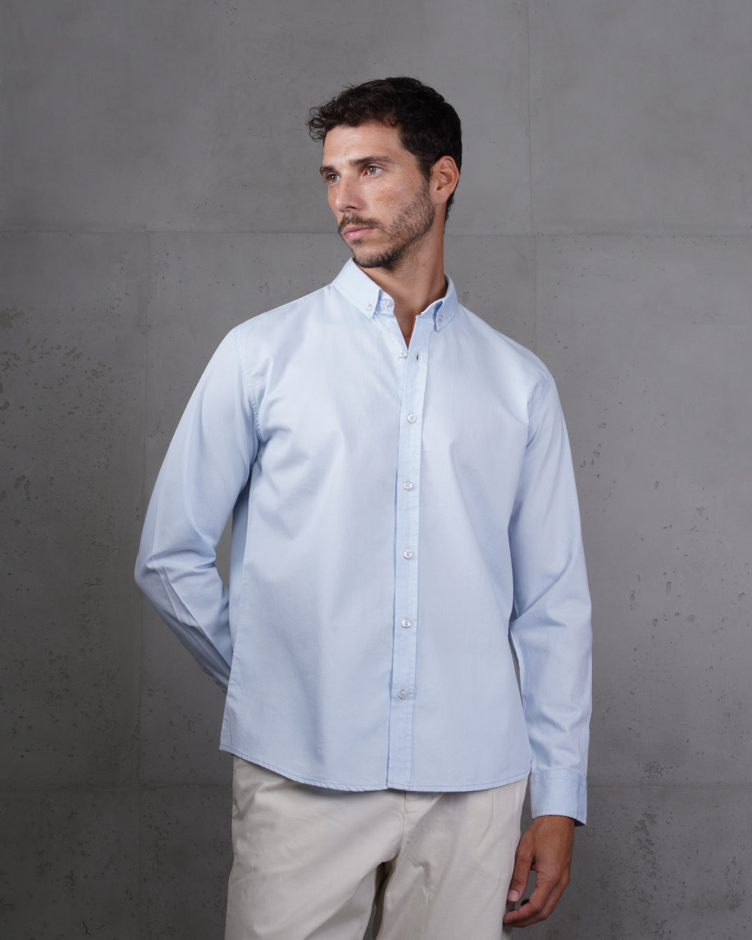 Baby Blue Cotton Subtle Vertical Striped Shirt