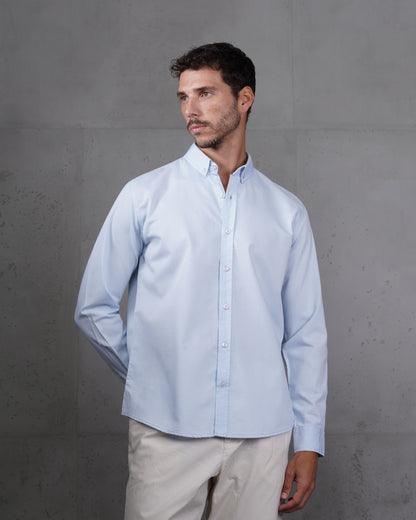 Baby Blue Cotton Subtle Vertical Striped Shirt