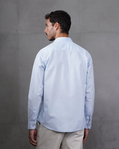Baby Blue Cotton Subtle Vertical Striped Shirt