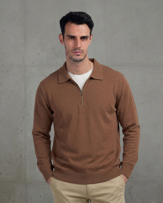Brown Half-Zip Cotton  Pullover