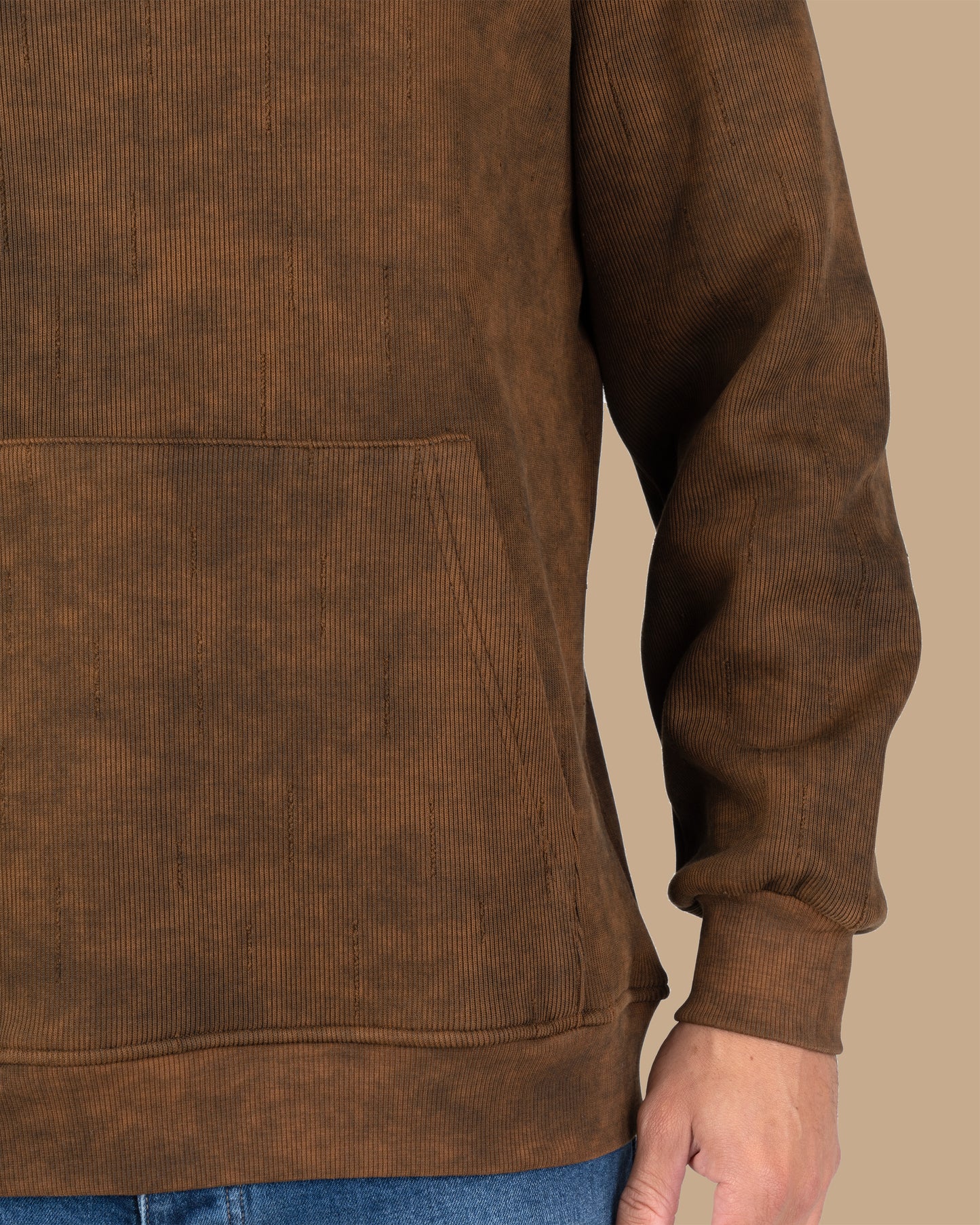 Brown Acid Wash With Defined Seam Lines Cotton Hoodie