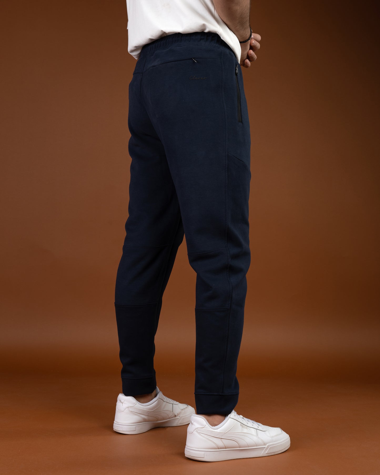 Navy Flex Zip-Pocket Cotton Joggers