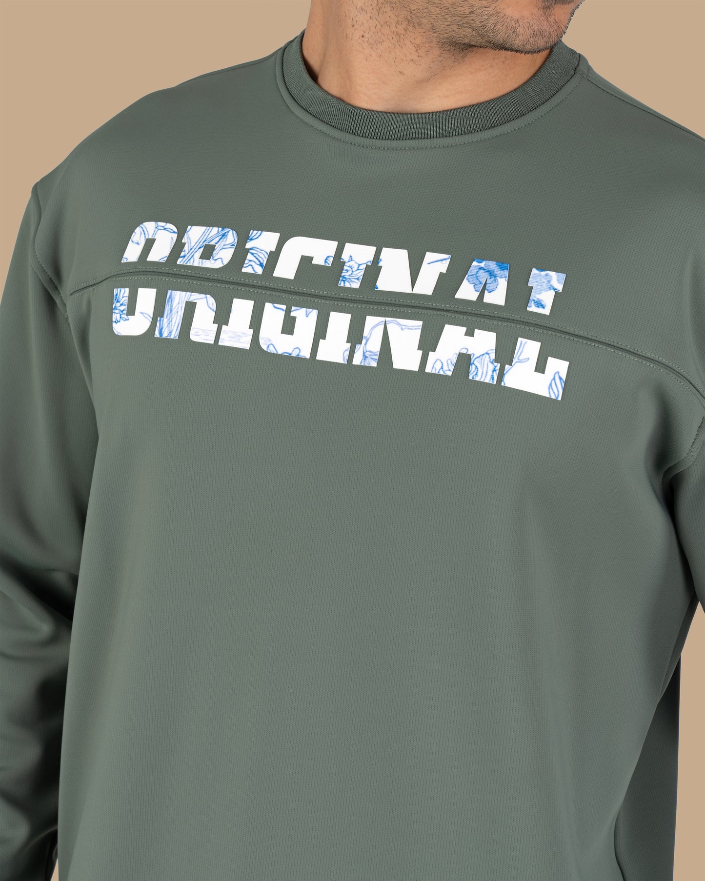 Green Round-Neck Printed Cotton Hoodie