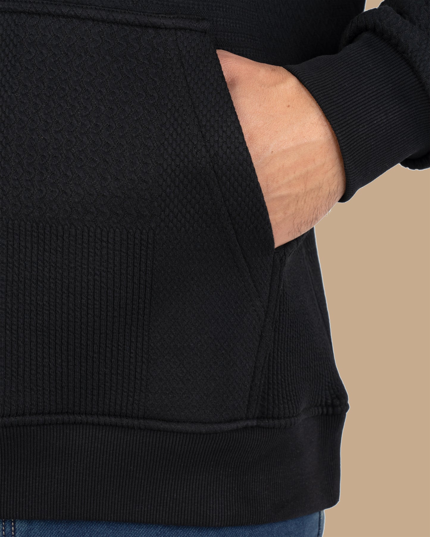 Black Patterned Knit cotton Hoodie