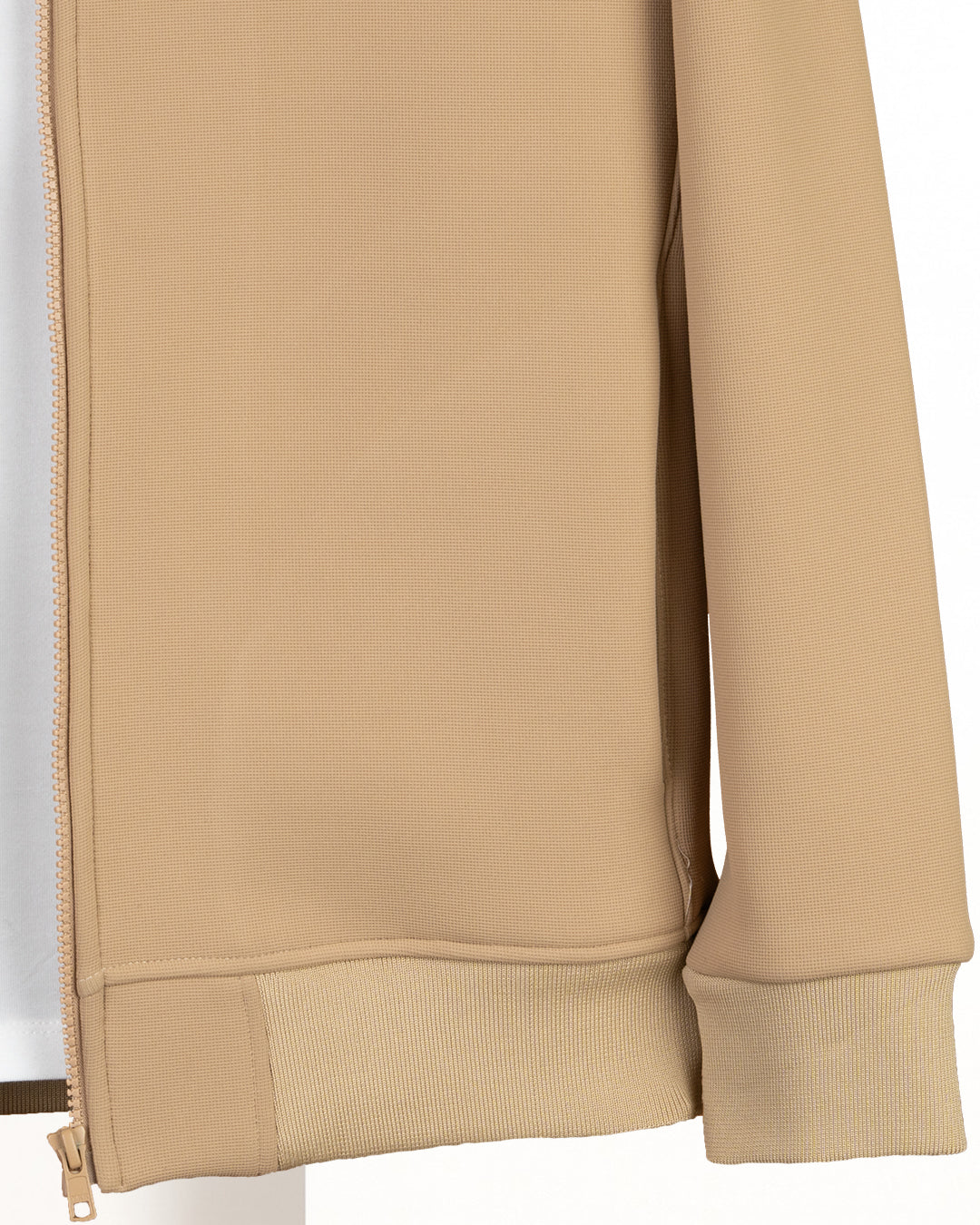 Beige Round-Neck Full-Zipper Plain Cotton Hoodie