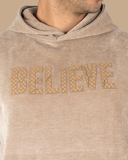 Beige Printed Velvet Hoodie