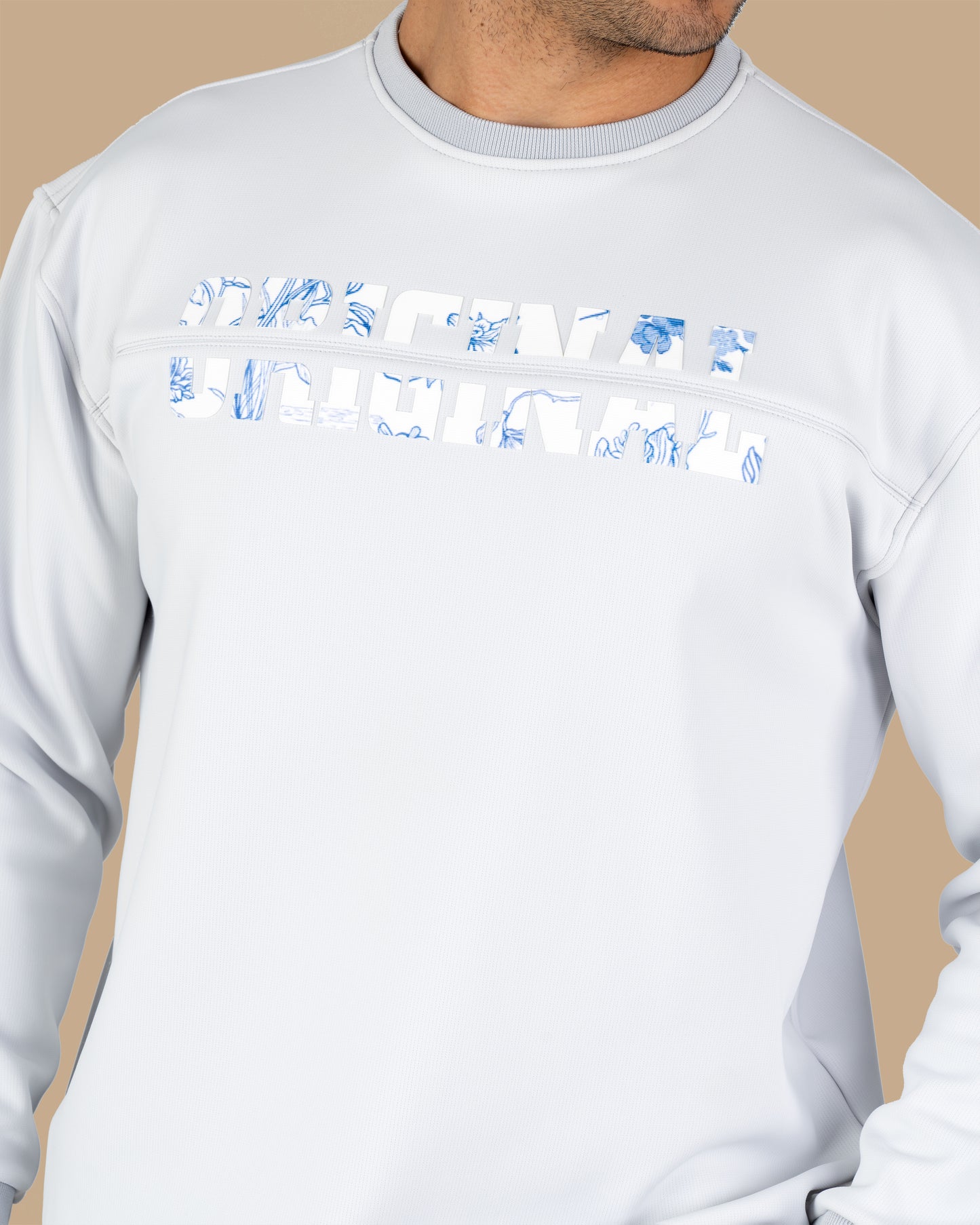 Silver Round-Neck Printed Cotton Hoodie