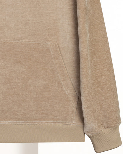 Beige Plain Velvet Hoodie
