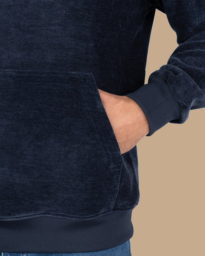 Dark-Navy Plain Velvet  Hoodie