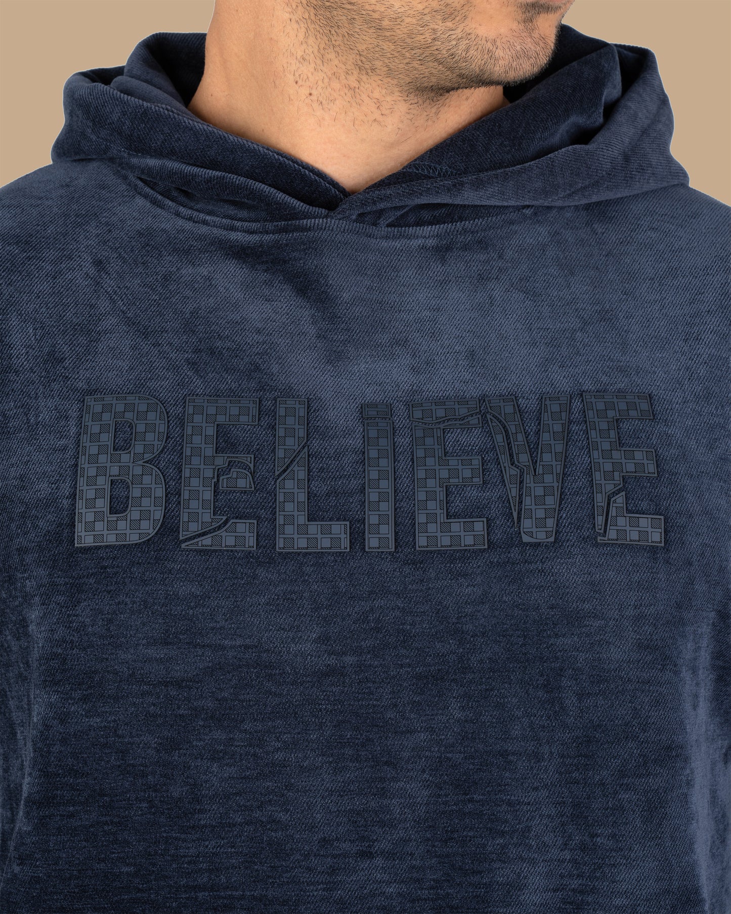 Dark-Navy Printed Velvet Hoodie