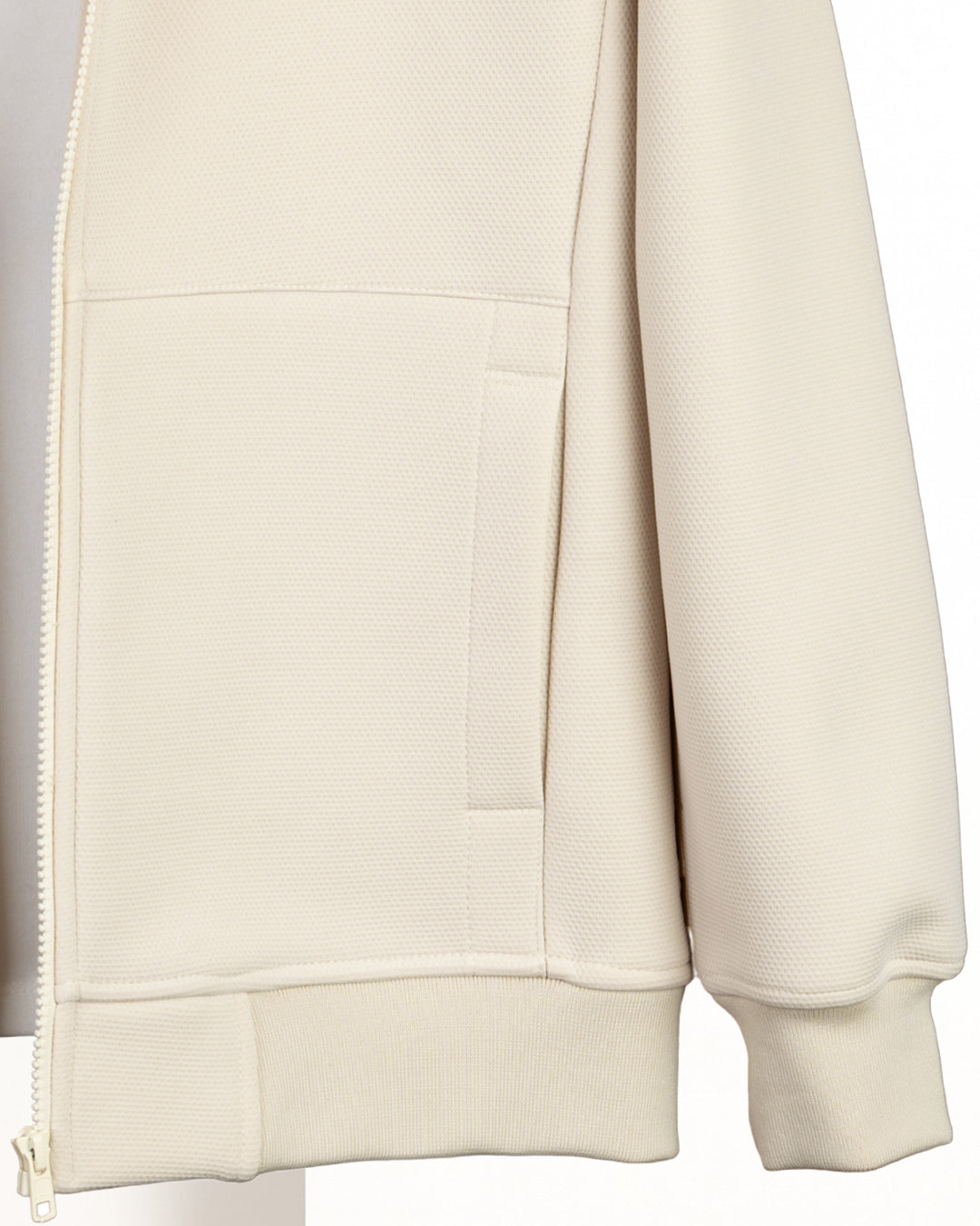 Beige Full-Zipper Plain Cotton Hoodie