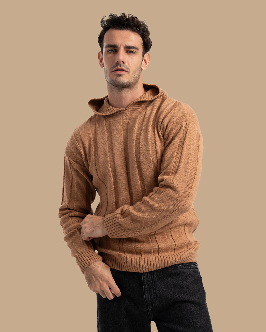 Camel Knitted Tricot Pullover