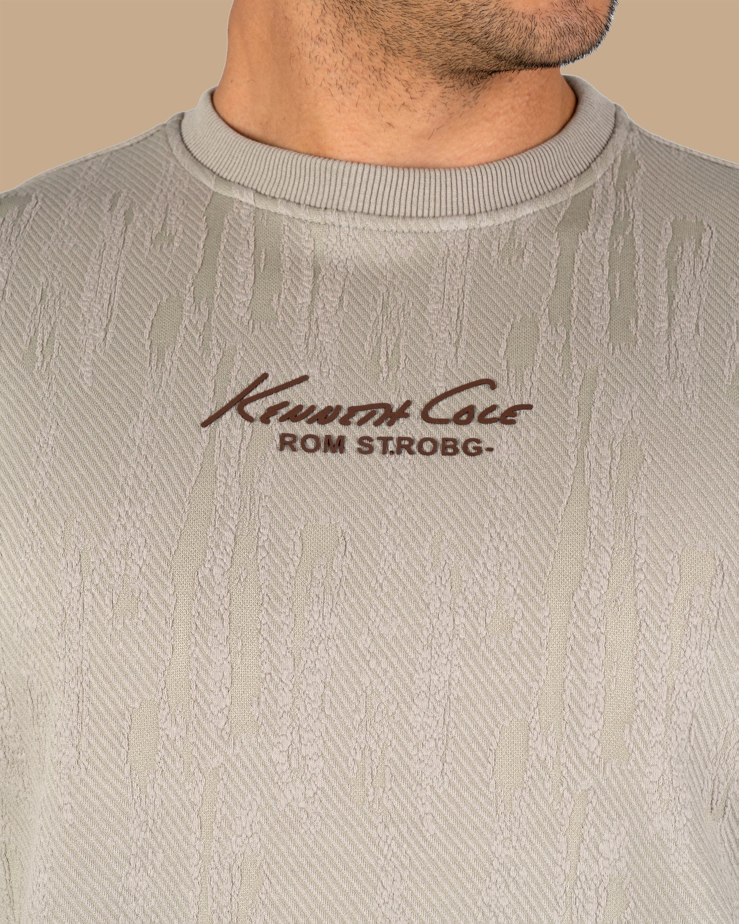 Grey Round-Neck Printed Cotton Hoodie