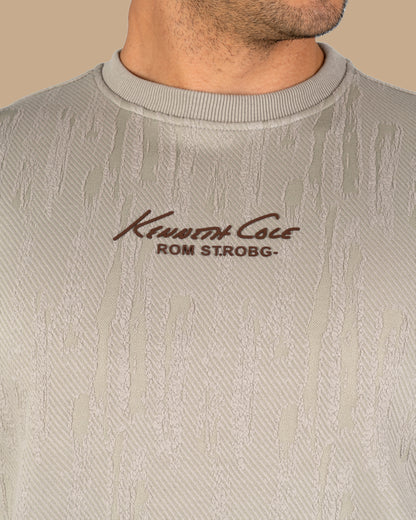 Grey Round-Neck Printed Cotton Hoodie