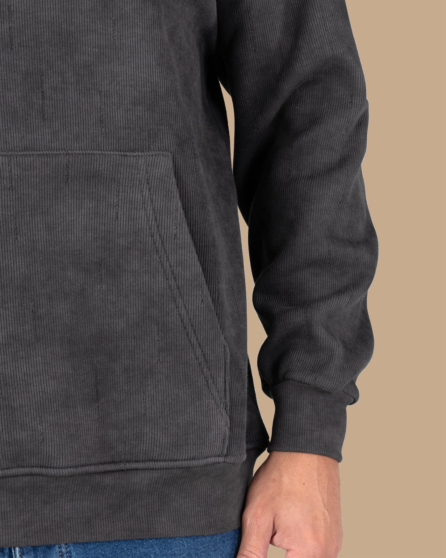 Grey Acid Wash With Defined Seam Lines Cotton Hoodie