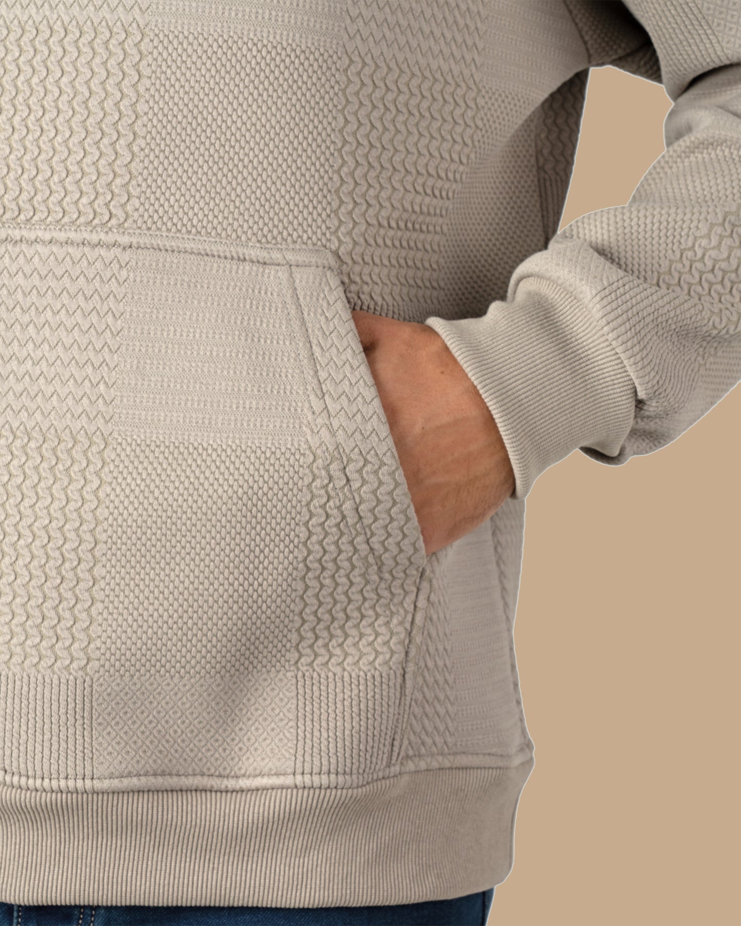 Grey Patterned Knit cotton Hoodie