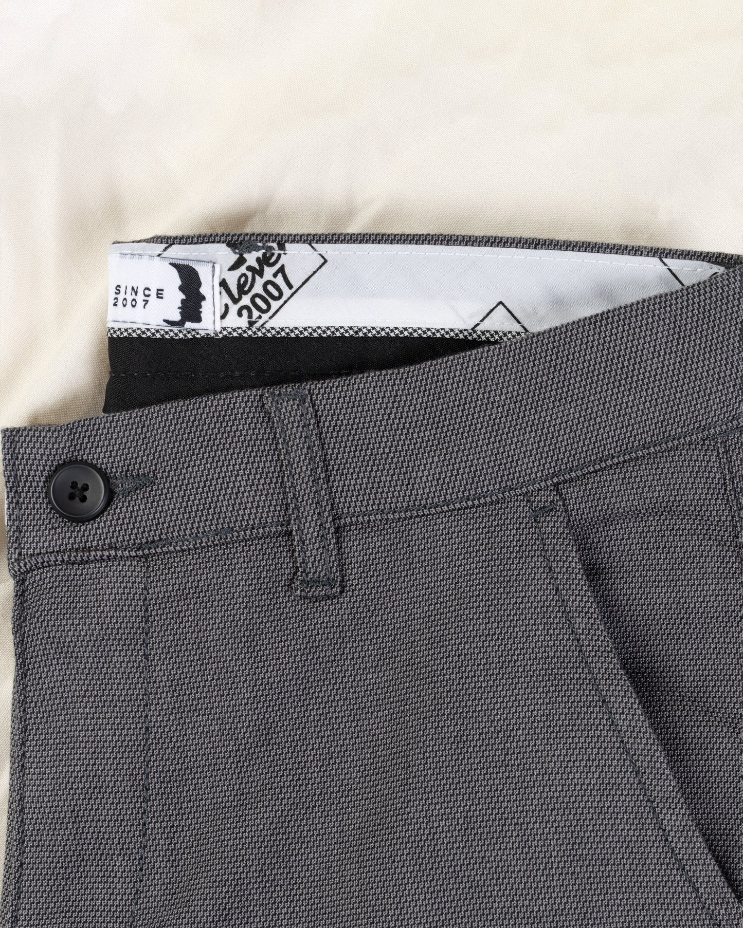 Grey Textured Classic Slim-Fit  Pants