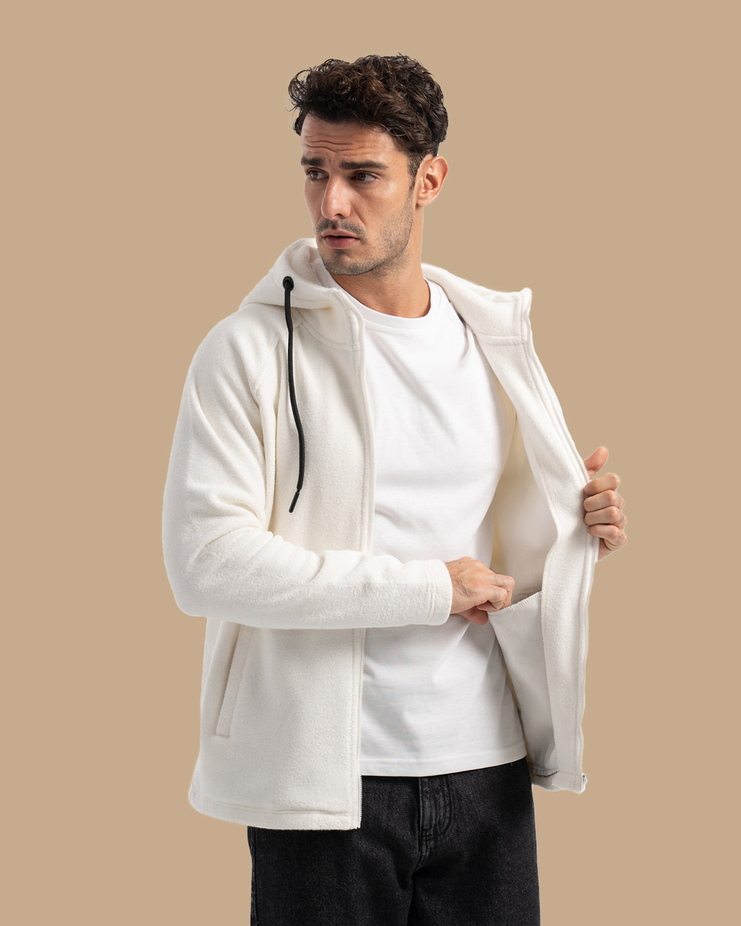 Off-White Zip-Up Cotton Sweatshirt