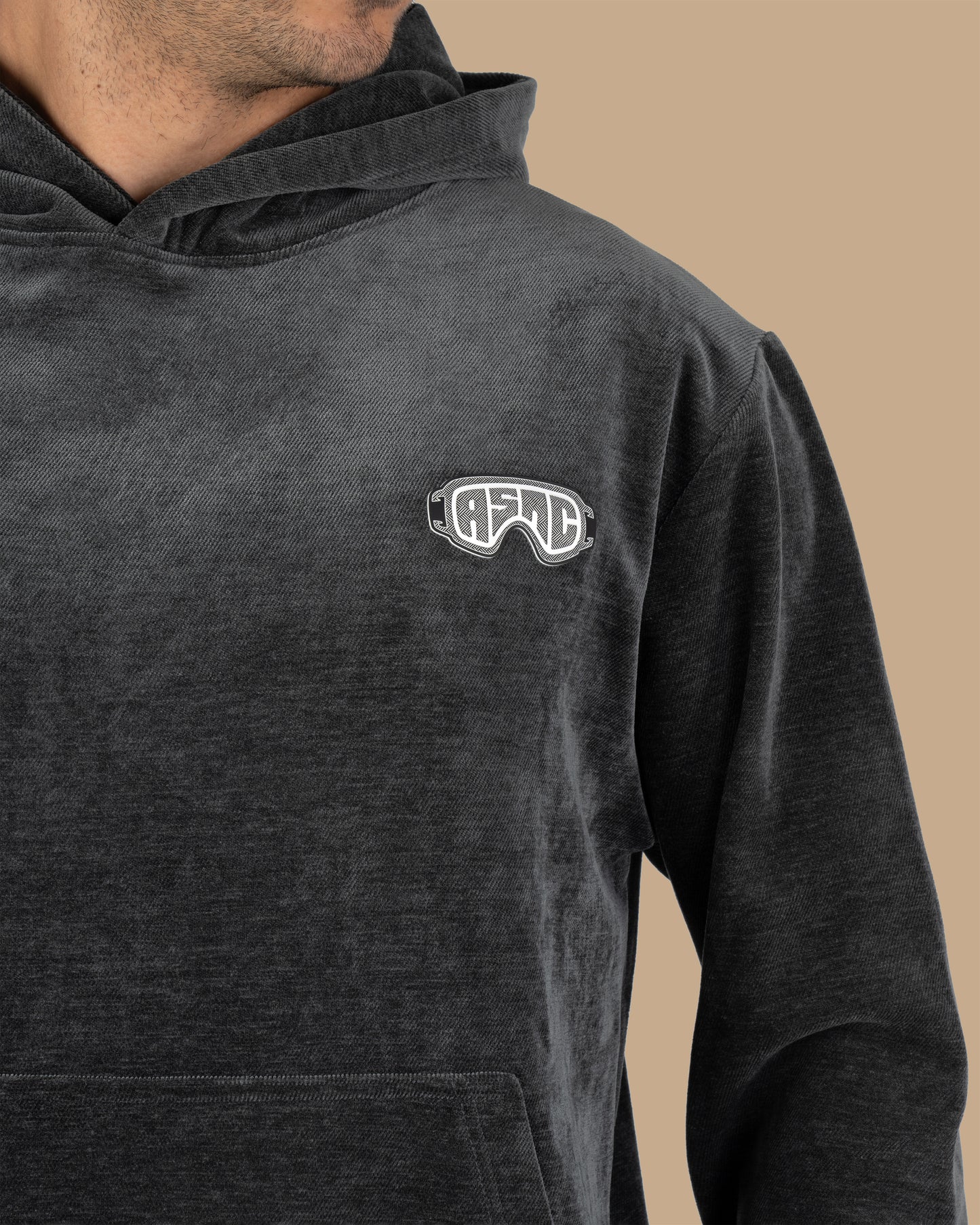 Dark-Grey Plain Velvet Hoodie