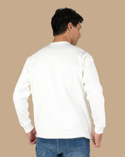 White Round-Neck Printed Cotton Hoodie