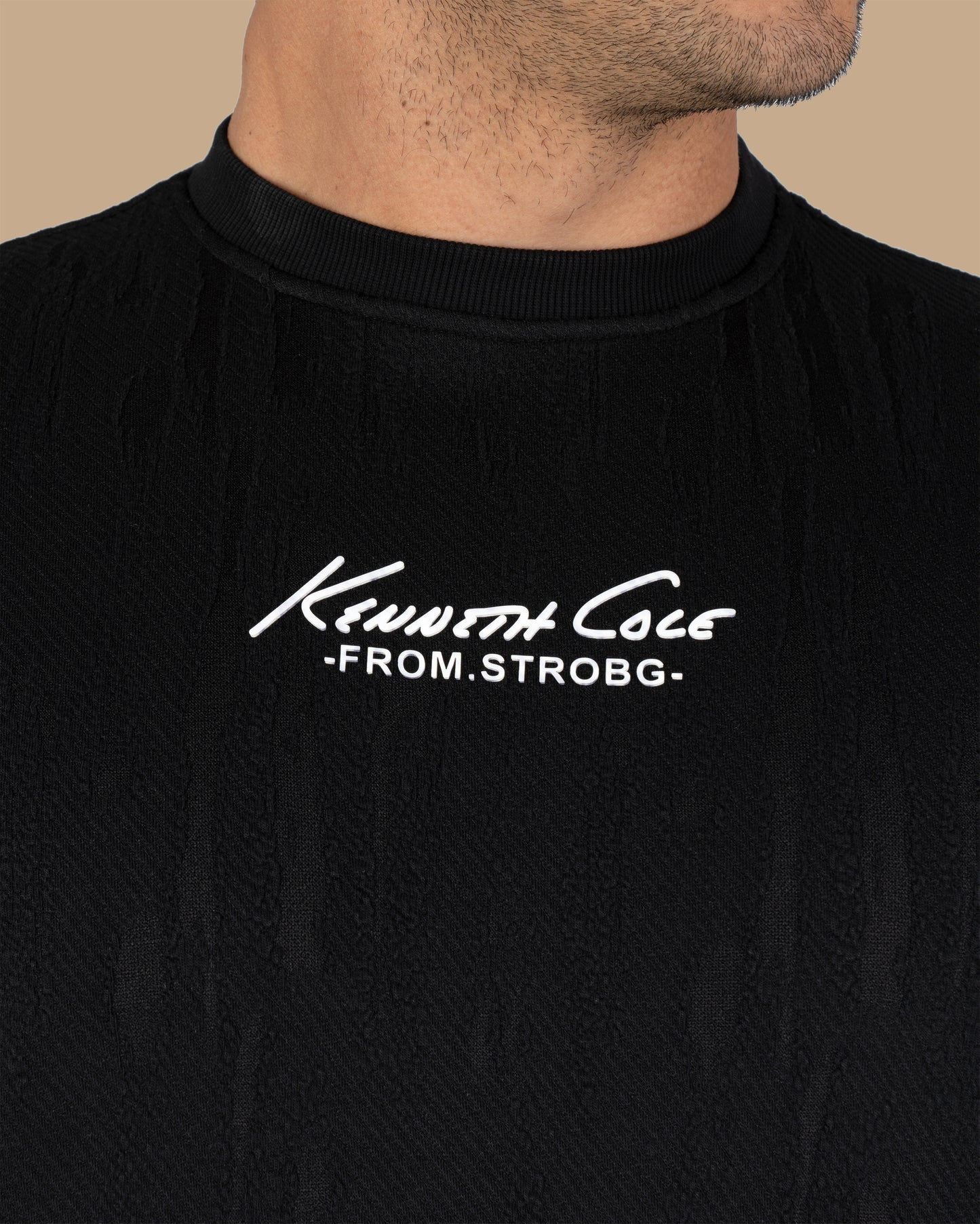 Black Round-Neck Printed Cotton Hoodie