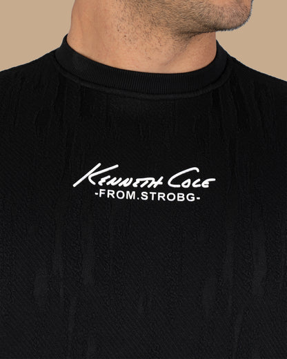 Black Round-Neck Printed Cotton Hoodie