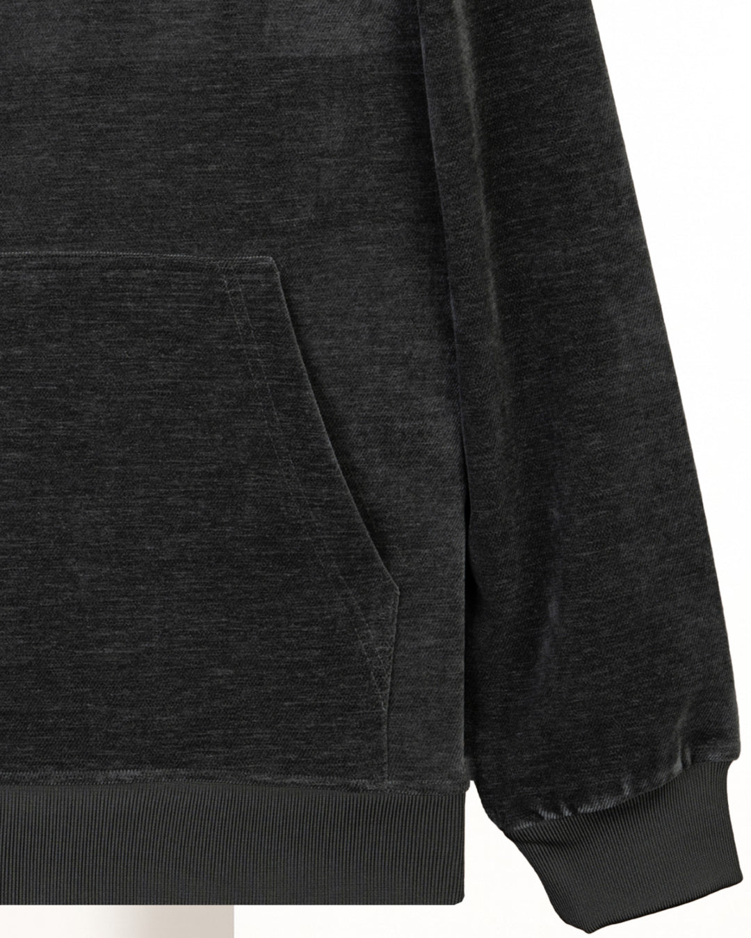 Dark-Grey Plain Velvet Hoodie