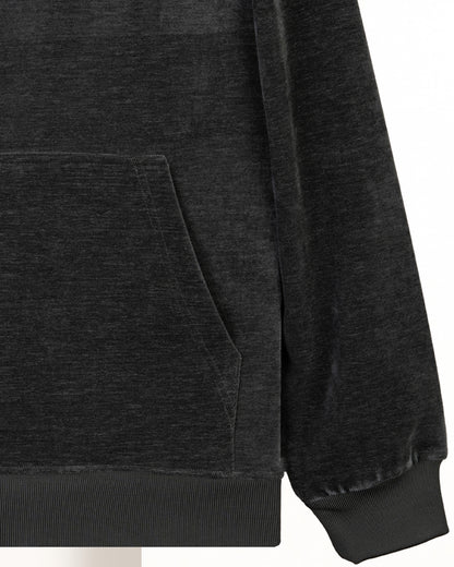 Dark-Grey Plain Velvet Hoodie