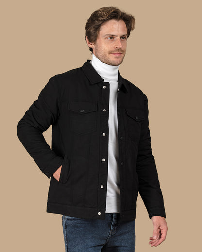 Black Casual Gabardine Jacket