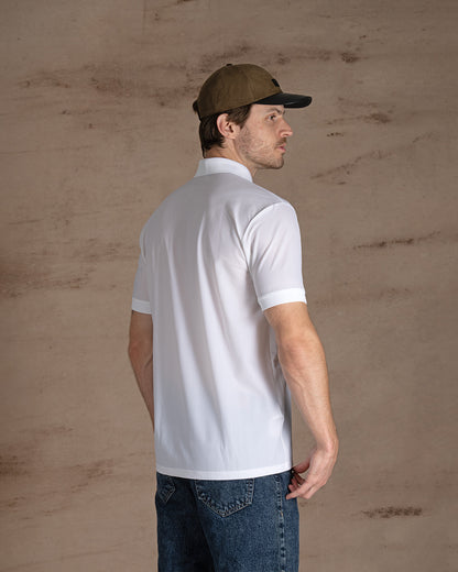 White Cotton Knitted Polo Shirt With Button