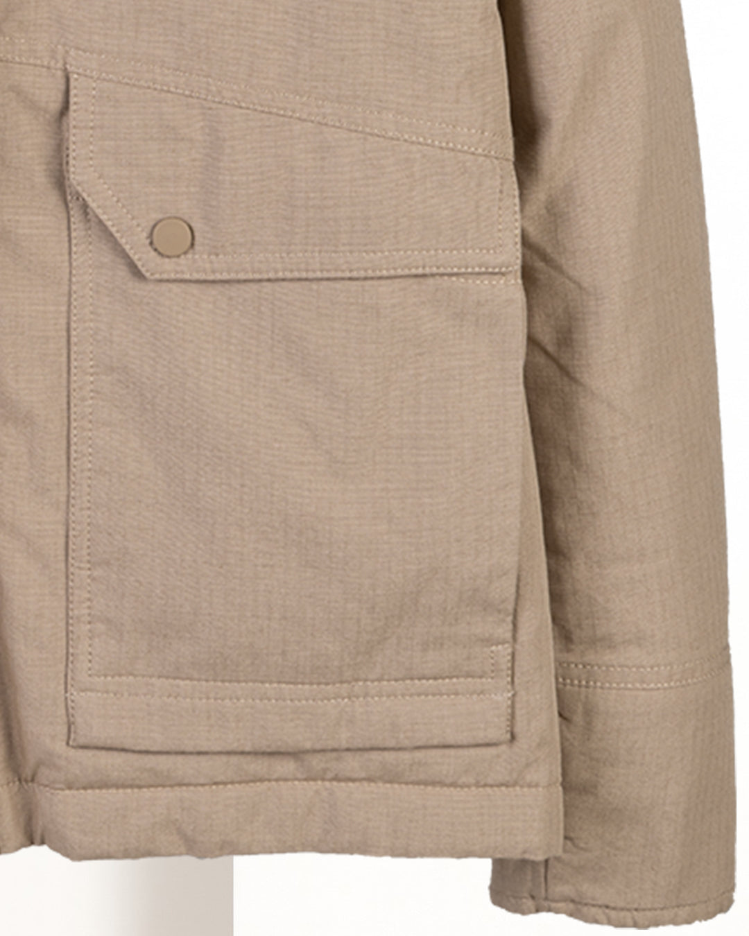 Beige Gabardine Hooded Jacket with Pockets
