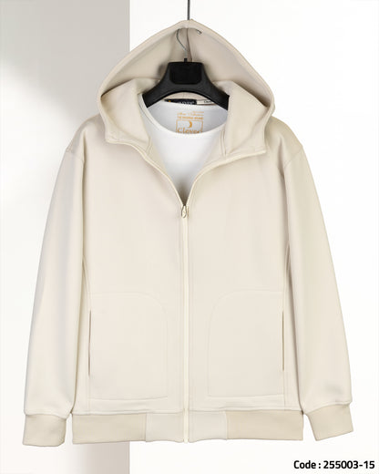 Off-White Modern Full-Zipper Plain Cotton Hoodie