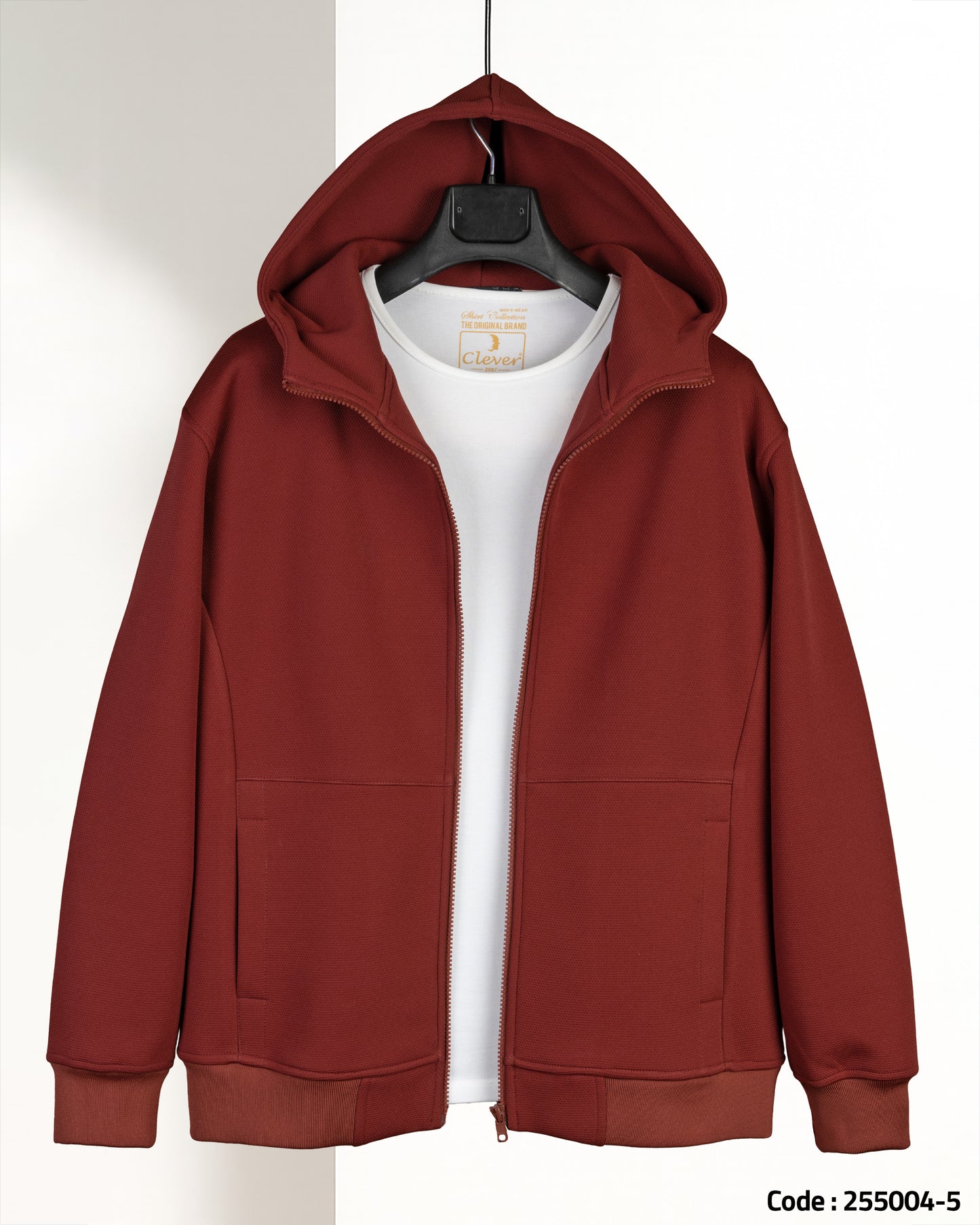 Burgundy Full-Zipper Plain Cotton Hoodie