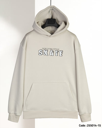 Beige Printed Cotton Hoodie