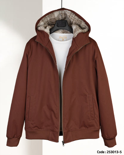 Burgundy Gabardine Winter Jacket with Fur Lining