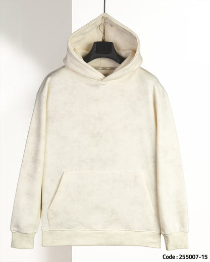 Beige Acid Wash With Defined Seam Lines Cotton Hoodie