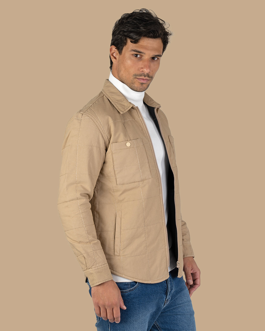 Beige Gabardine Quilted Jacket
