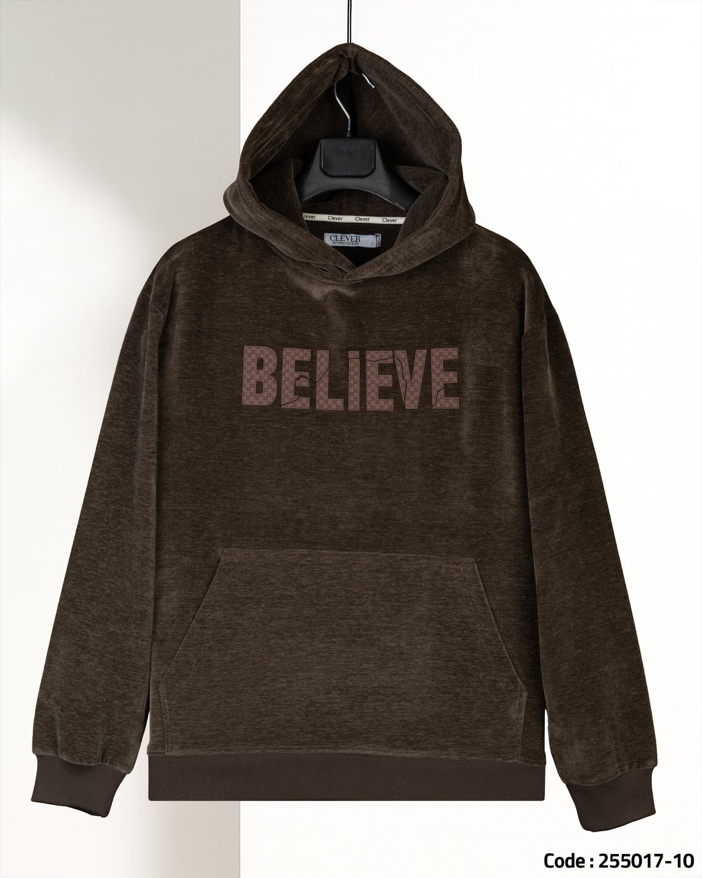 Brown Printed Velvet Hoodie