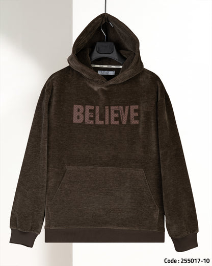Brown Printed Velvet Hoodie