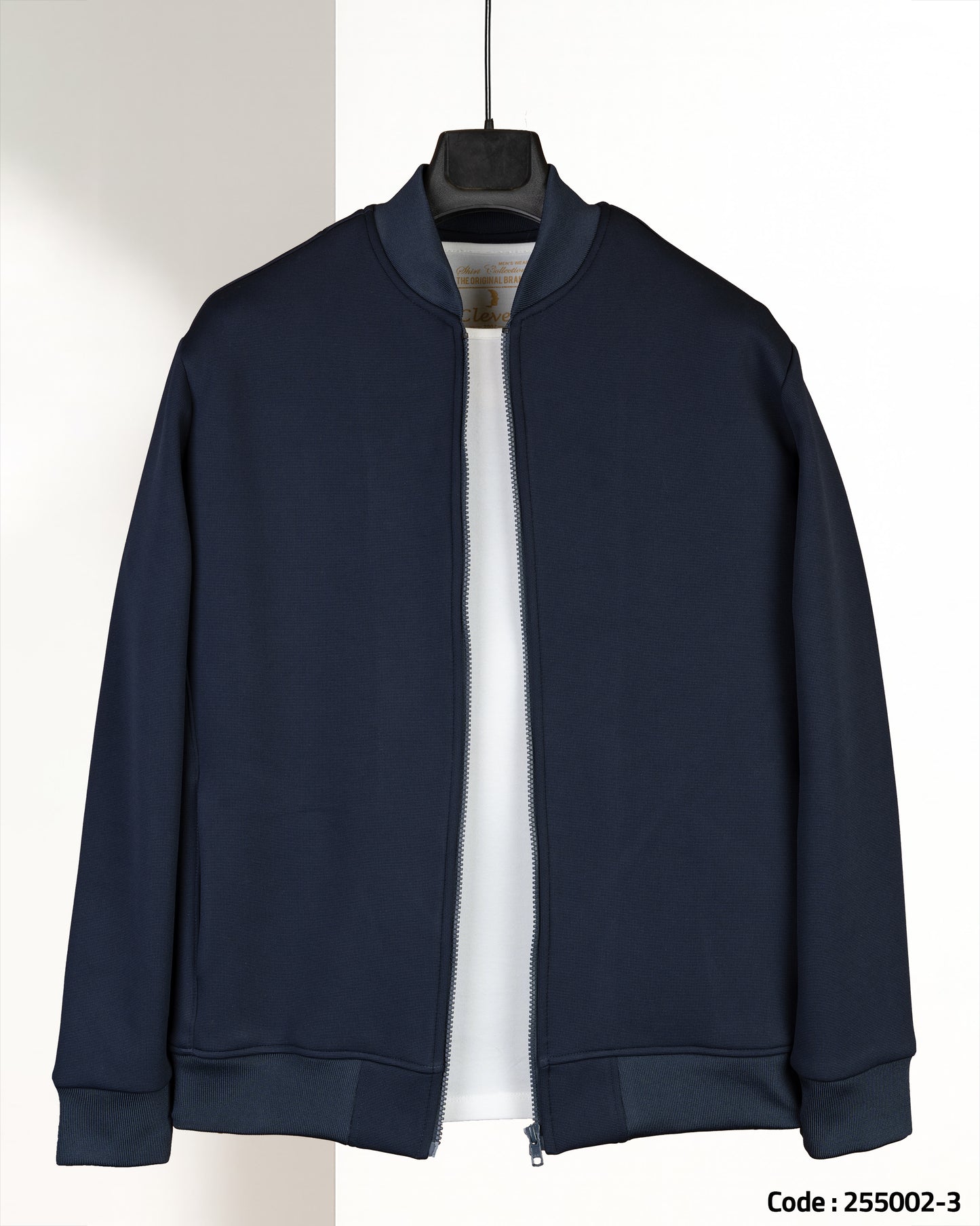 Navy Round-Neck Full-Zipper Plain Cotton Hoodie