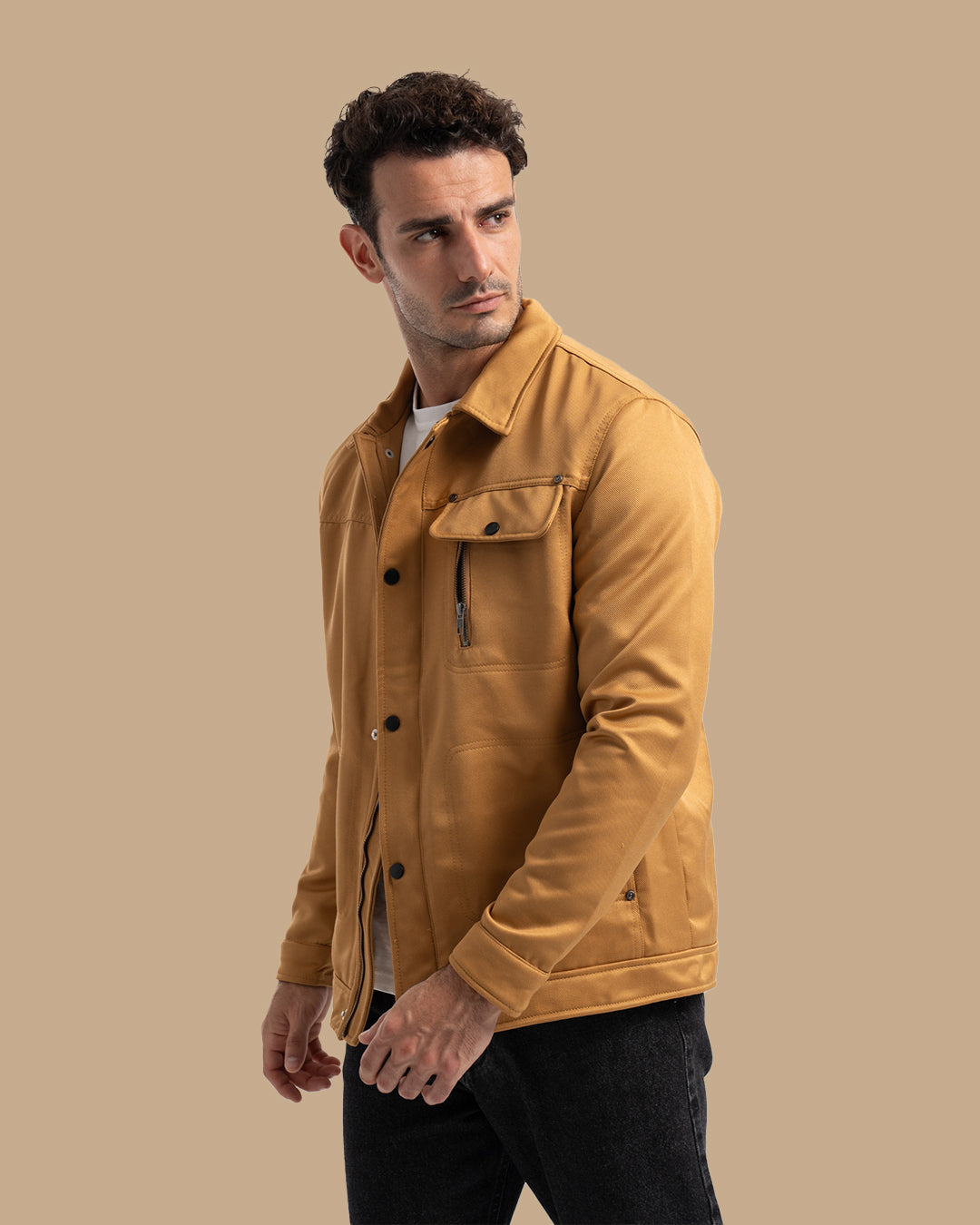 Camel Casual Gabardine Jacket with Pocket