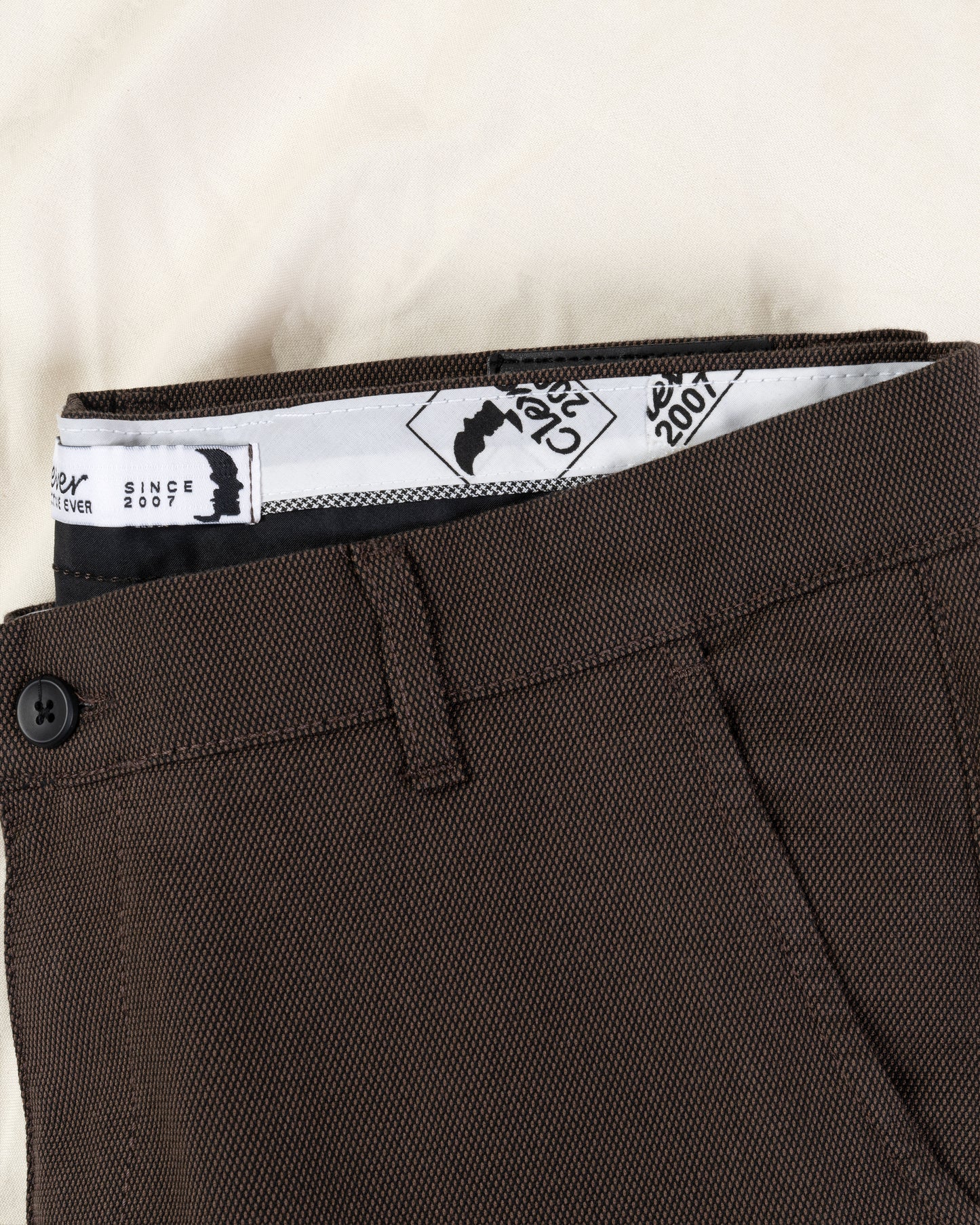 Brown Textured Classic Slim-Fit  Pants