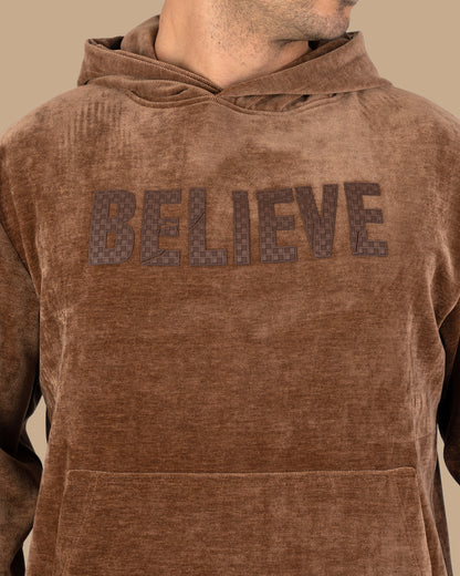 Camel Printed Velvet Hoodie