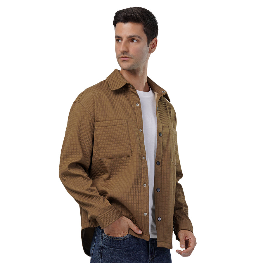 Rich Brown Waffle-Weave Overshirt