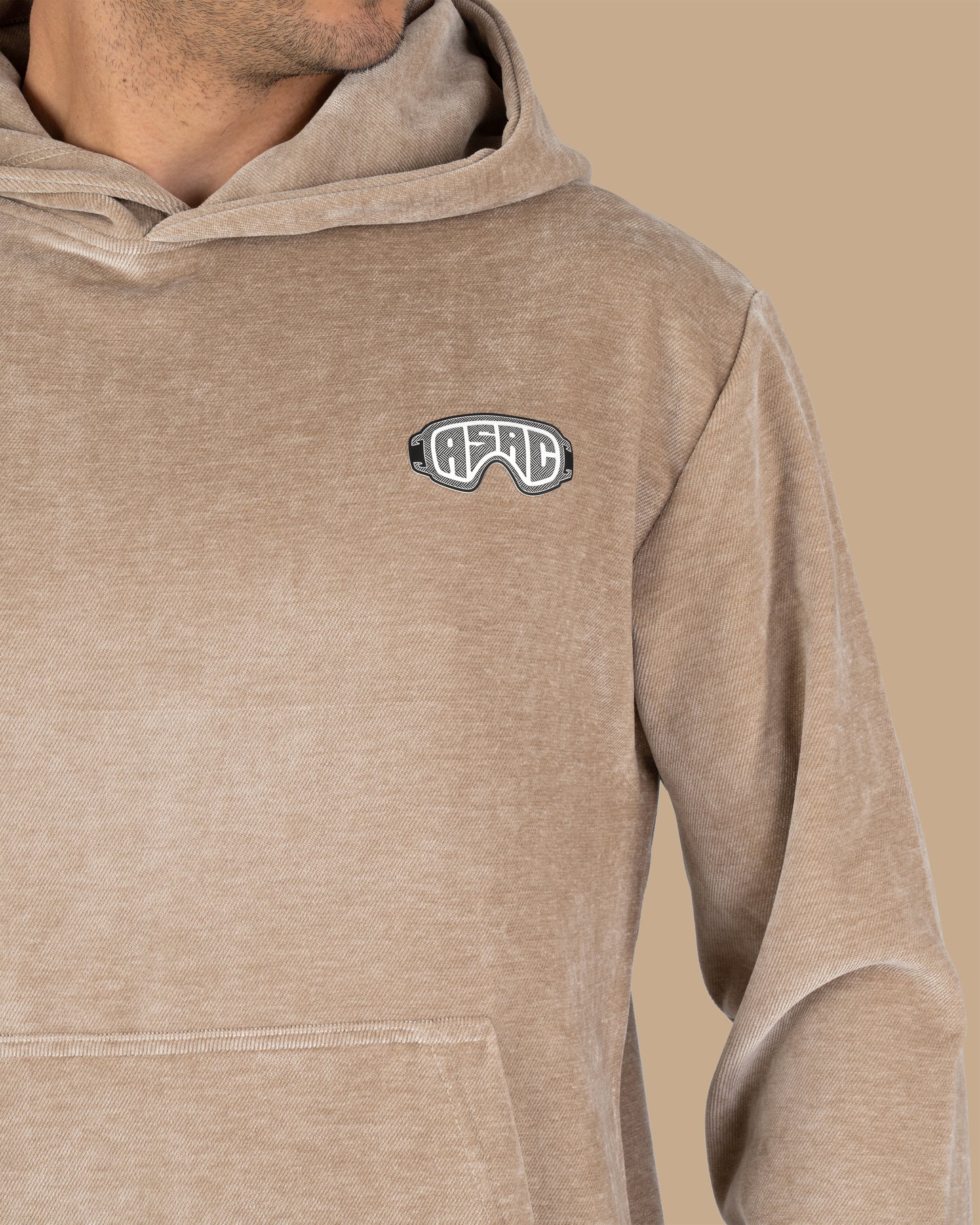 Beige Plain Velvet Hoodie