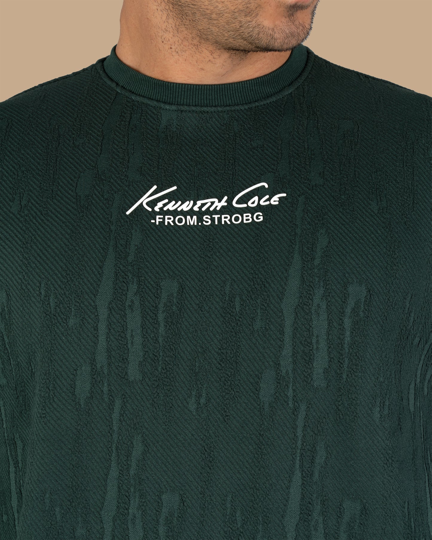 Green Round-Neck Printed Cotton Hoodie