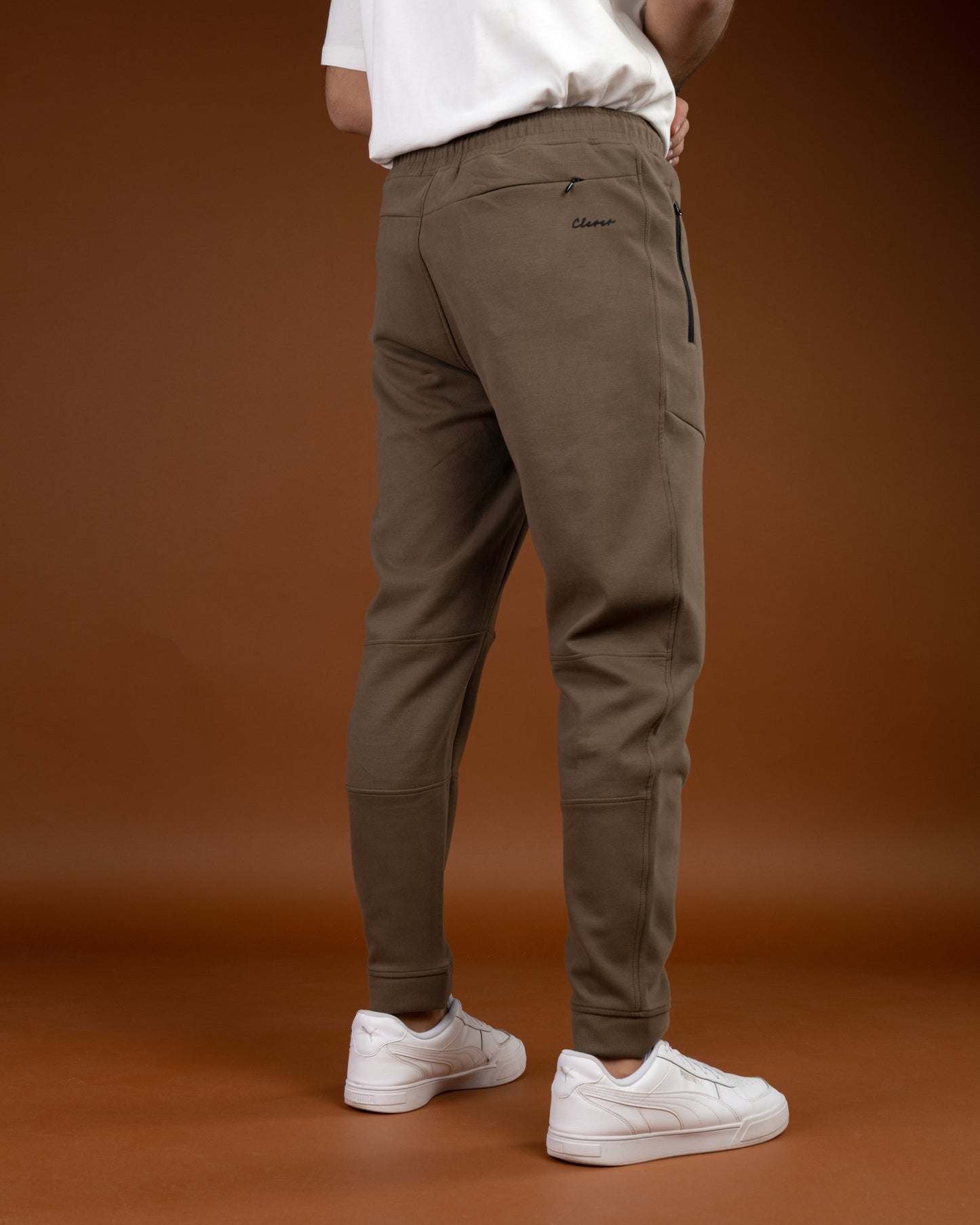 Brown Flex Zip-Pocket Cotton Joggers