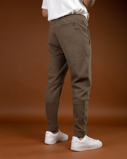 Brown Flex Zip-Pocket Cotton Joggers